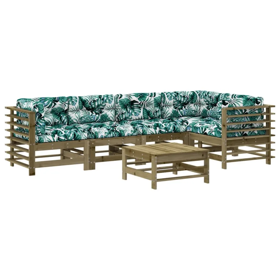 Salon de jardin 6 pcs avec coussins bois de pin imprégné - 2