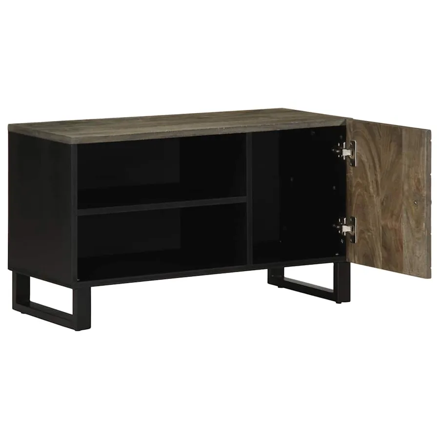 Meuble TV noir 80x33x46 cm bois massif de manguier - 2