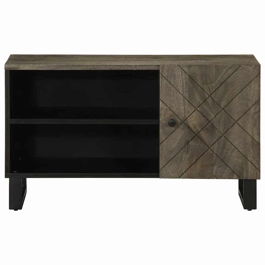 Meuble TV noir 80x33x46 cm bois massif de manguier - 3