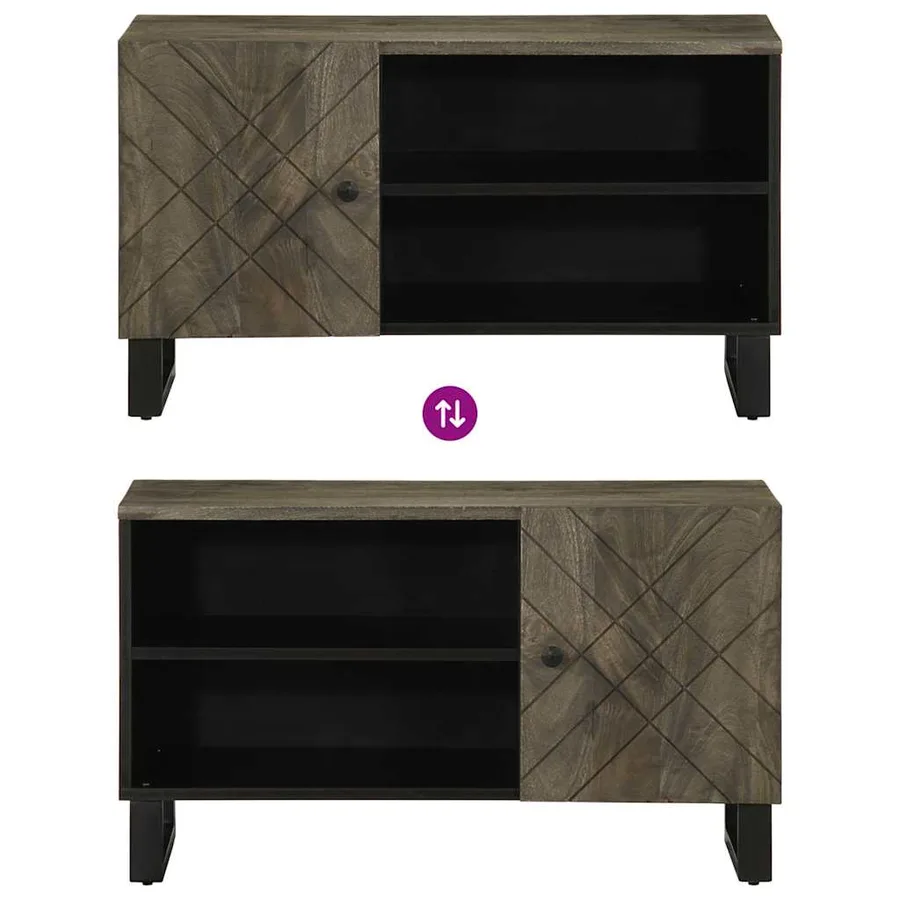 Meuble TV noir 80x33x46 cm bois massif de manguier - 6