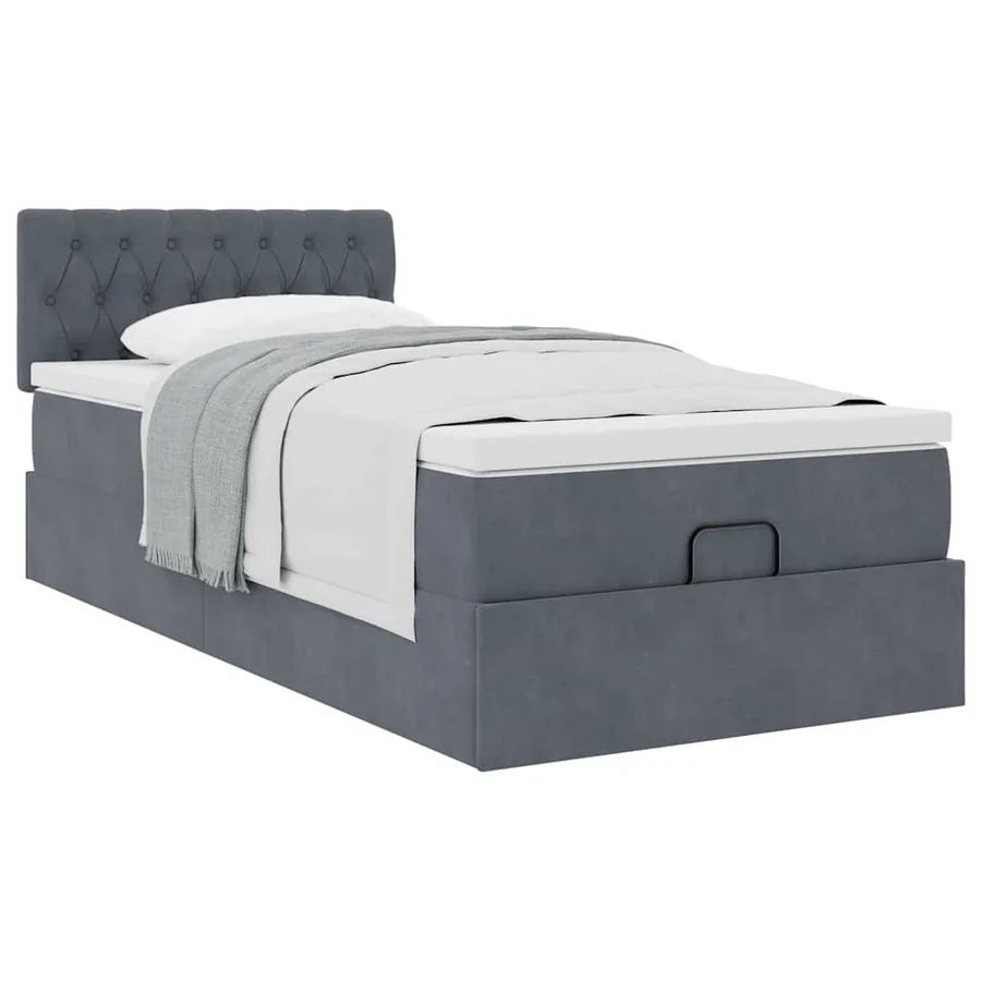 Cadre de lit ottoman avec matelas gris foncé 100x200 cm velours - 4