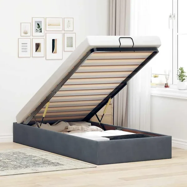 Cadre de lit ottoman sans matelas gris foncé 100x200 cm velours