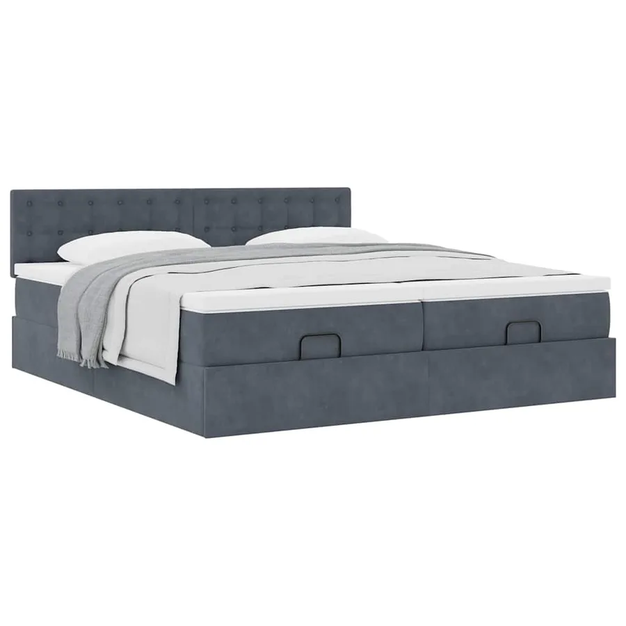 Cadre de lit ottoman avec matelas gris foncé 200x200 cm velours - 5