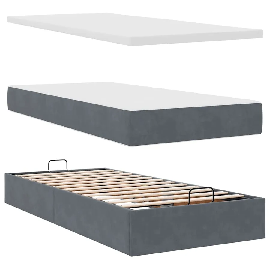 Cadre de lit ottoman avec matelas gris foncé 200x200 cm velours - 8