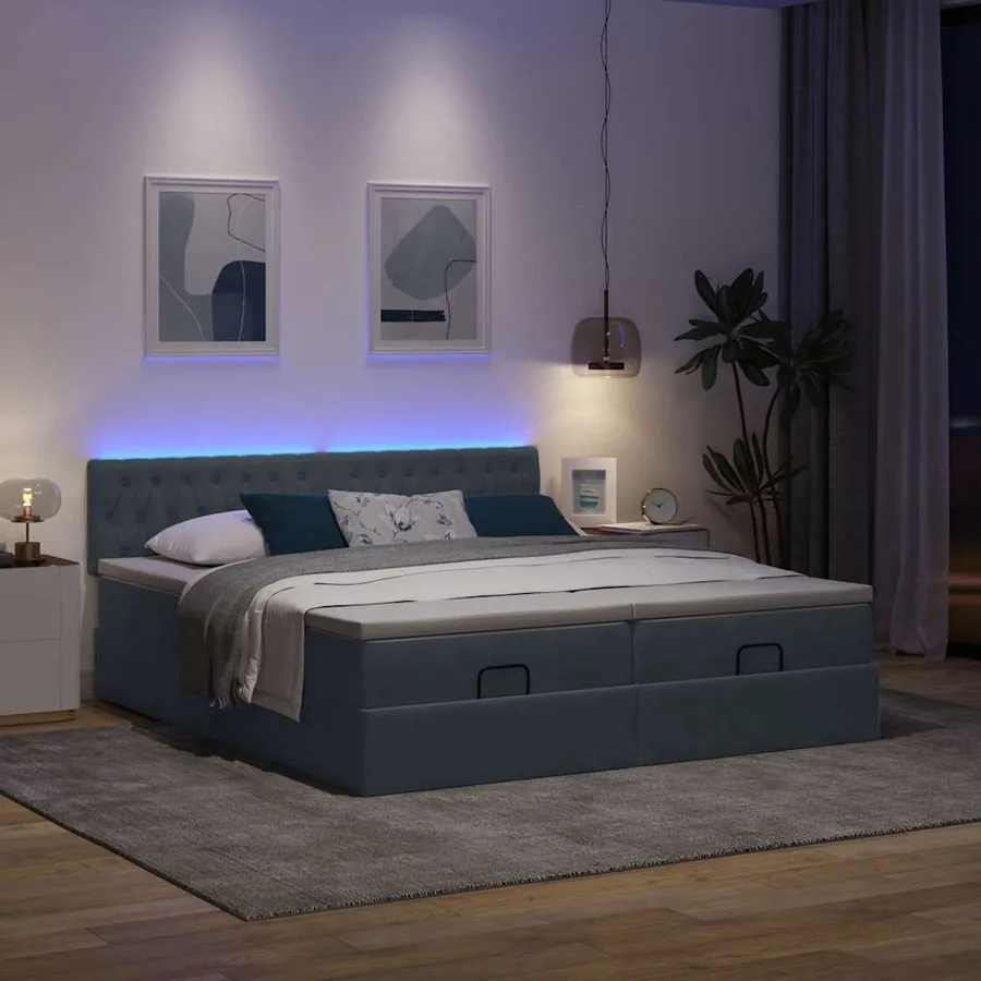 Cadre de lit ottoman avec matelas gris foncé 200x200 cm velours - 3