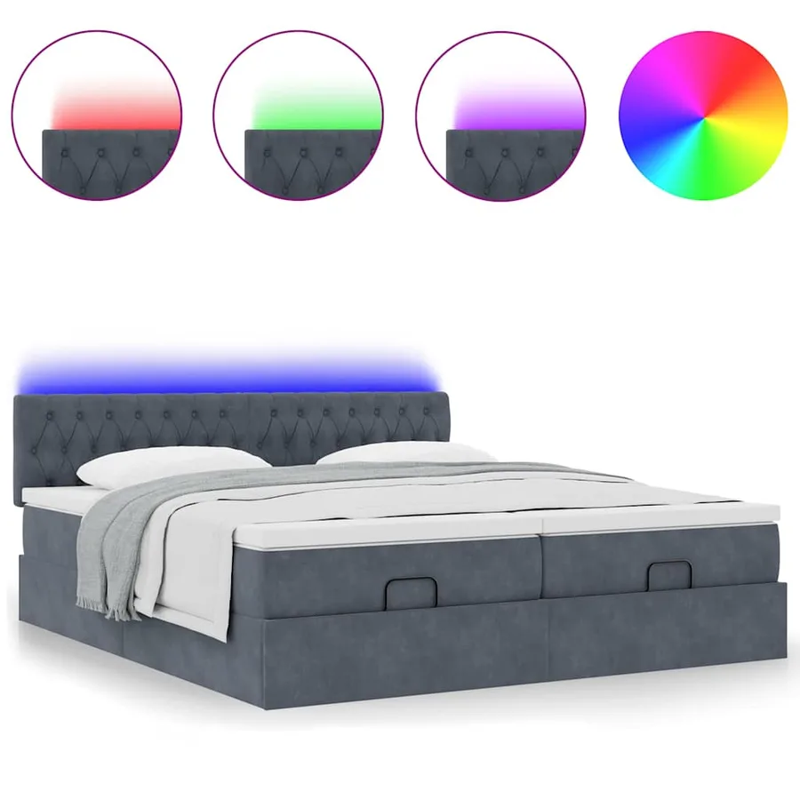 Cadre de lit ottoman avec matelas gris foncé 200x200 cm velours - 5