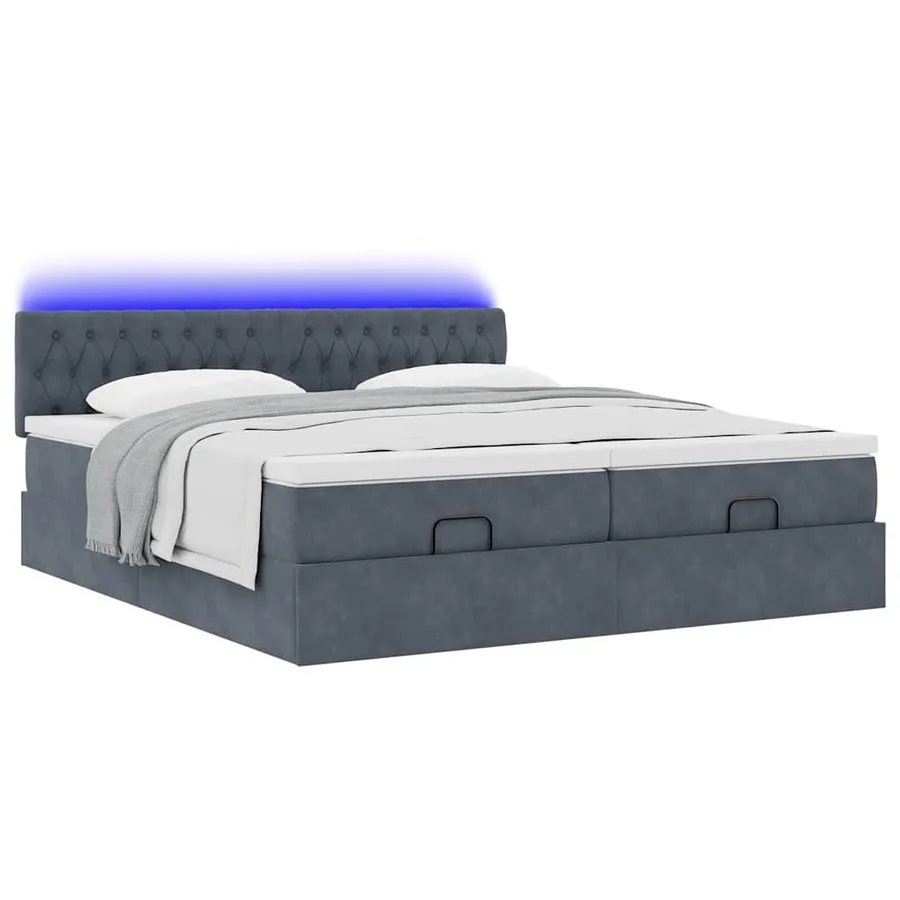 Cadre de lit ottoman avec matelas gris foncé 200x200 cm velours - 6