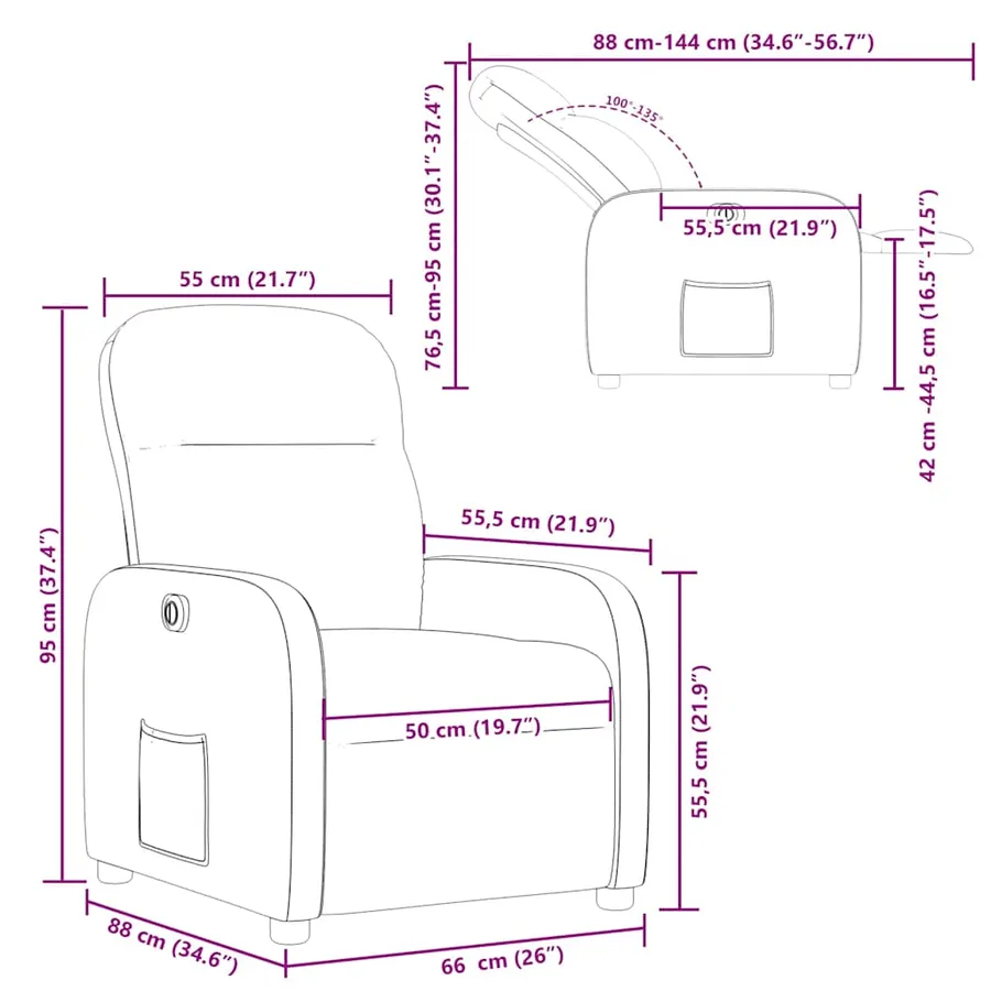 Fauteuil inclinable électrique Crème Tissu - 15