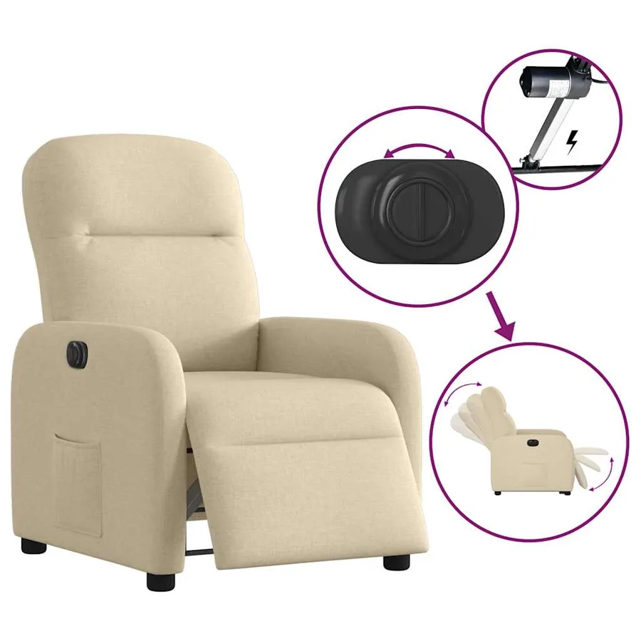 Fauteuil inclinable électrique Crème Tissu - 9