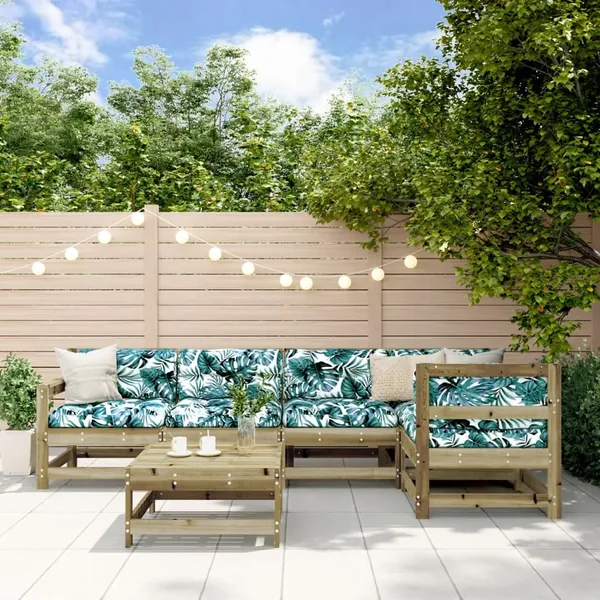 Salon de jardin 6 pcs avec coussins bois de pin imprégné