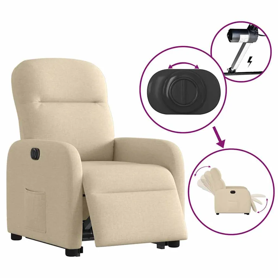 Fauteuil inclinable électrique crème tissu - 9