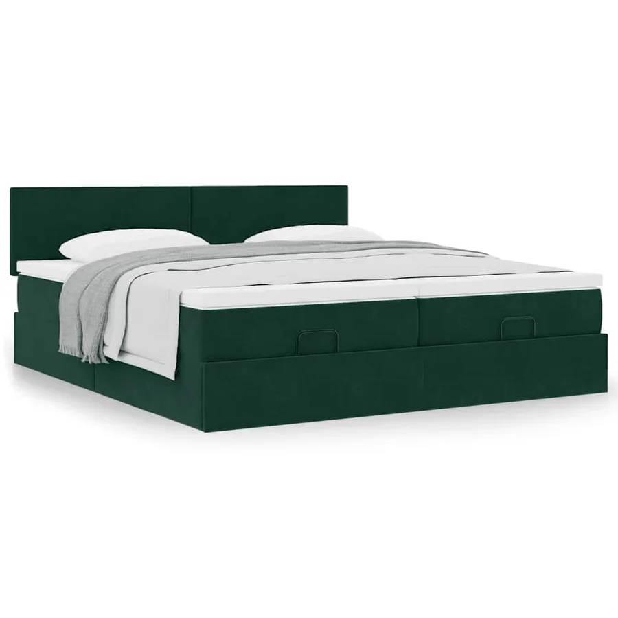 Cadre de lit ottoman avec matelas vert foncé 200x200 cm velours - 4