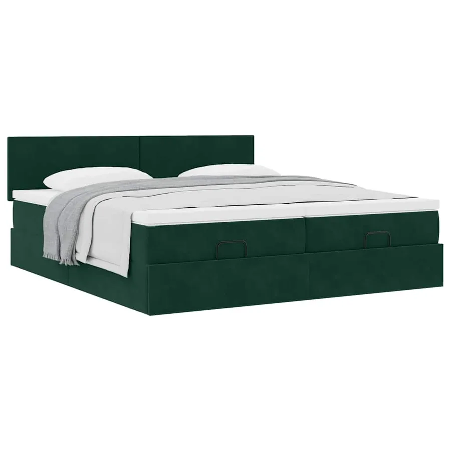 Cadre de lit ottoman avec matelas vert foncé 200x200 cm velours - 5
