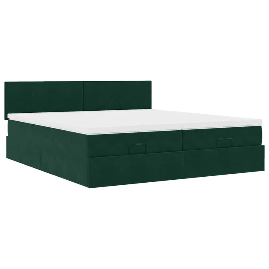 Cadre de lit ottoman avec matelas vert foncé 200x200 cm velours - 6