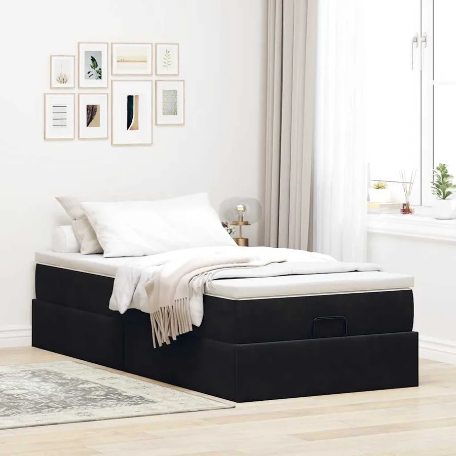 Cadre de lit ottoman avec matelas noir 90x200 cm velours - 3