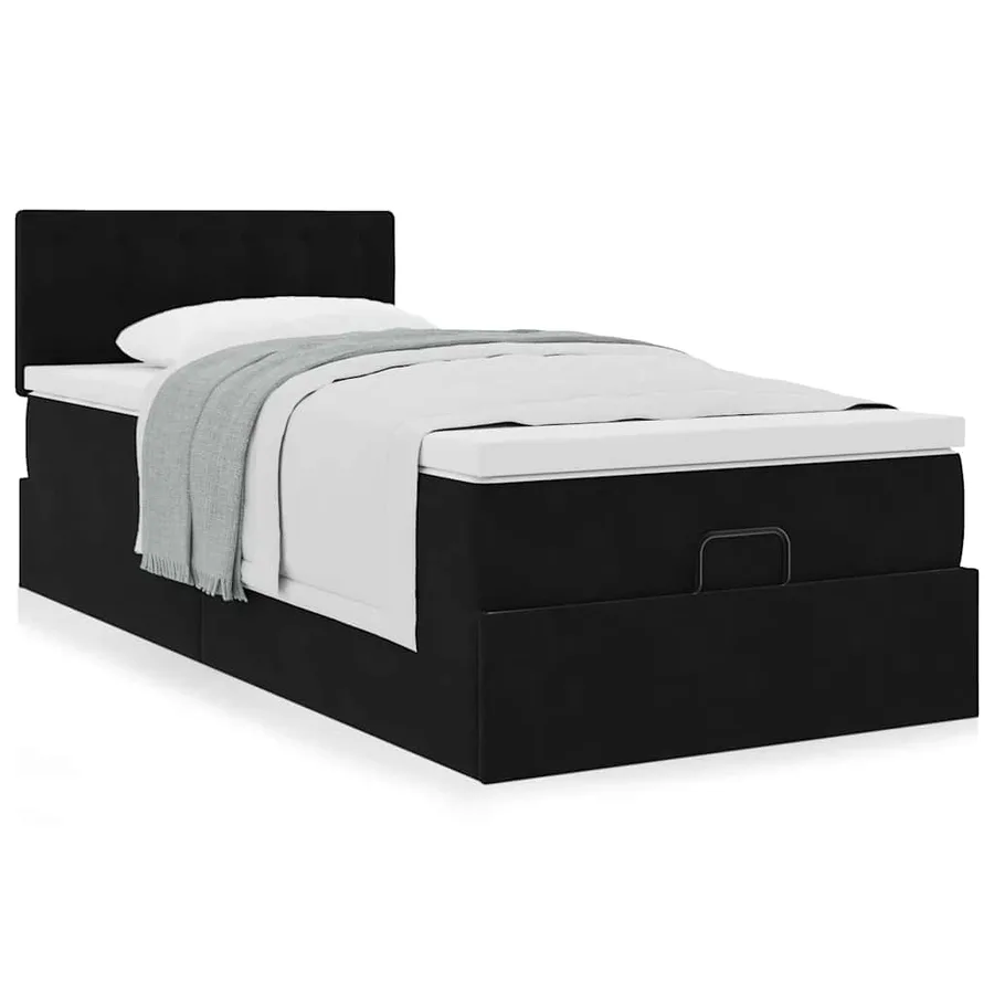 Cadre de lit ottoman avec matelas noir 90x200 cm velours - 4