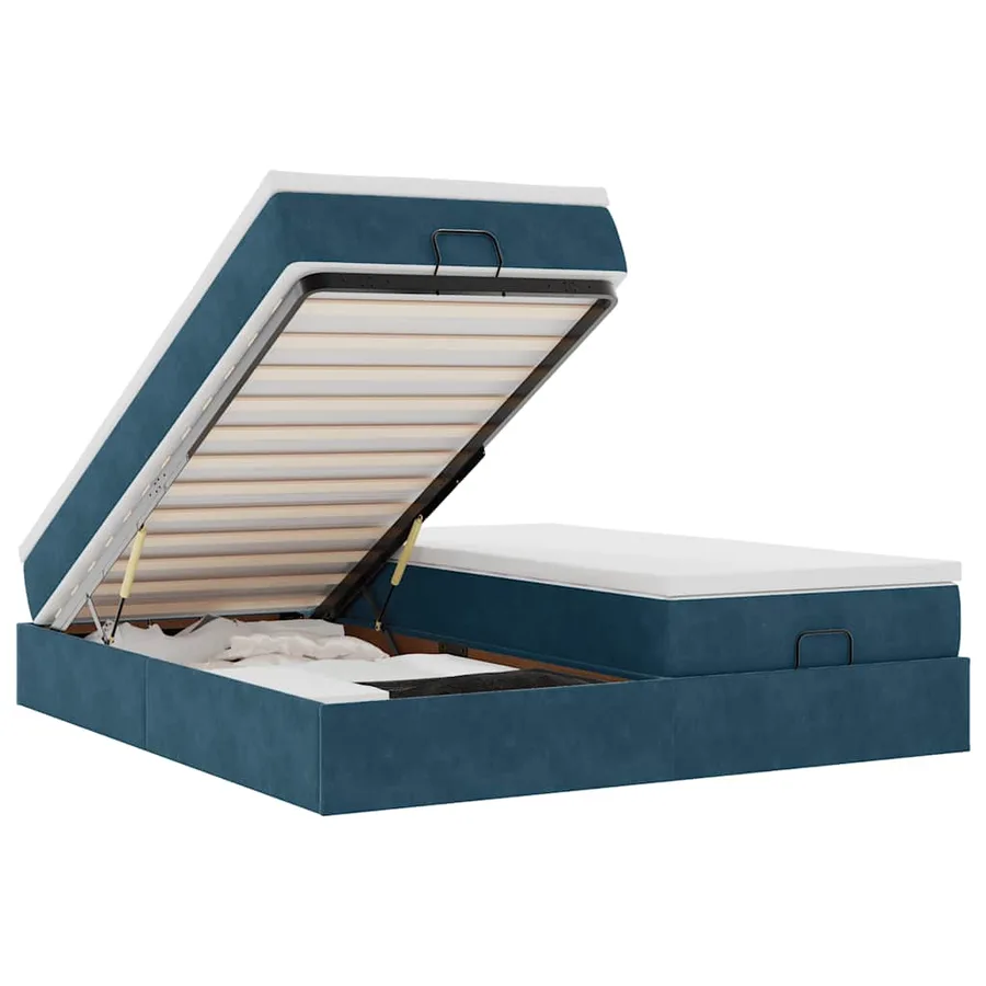 Cadre de lit ottoman avec matelas bleu foncé 180x200 cm velours - 2