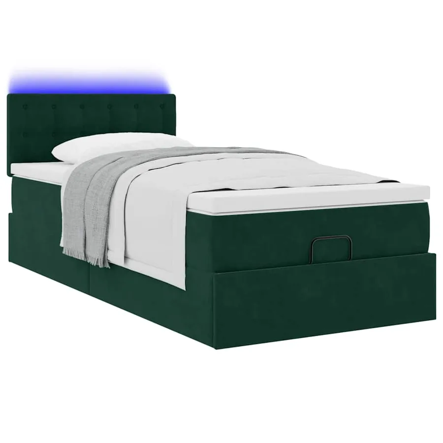 Cadre de lit ottoman avec matelas vert foncé 100x200 cm velours - 6
