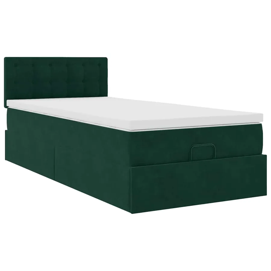 Cadre de lit ottoman avec matelas vert foncé 100x200 cm velours - 7