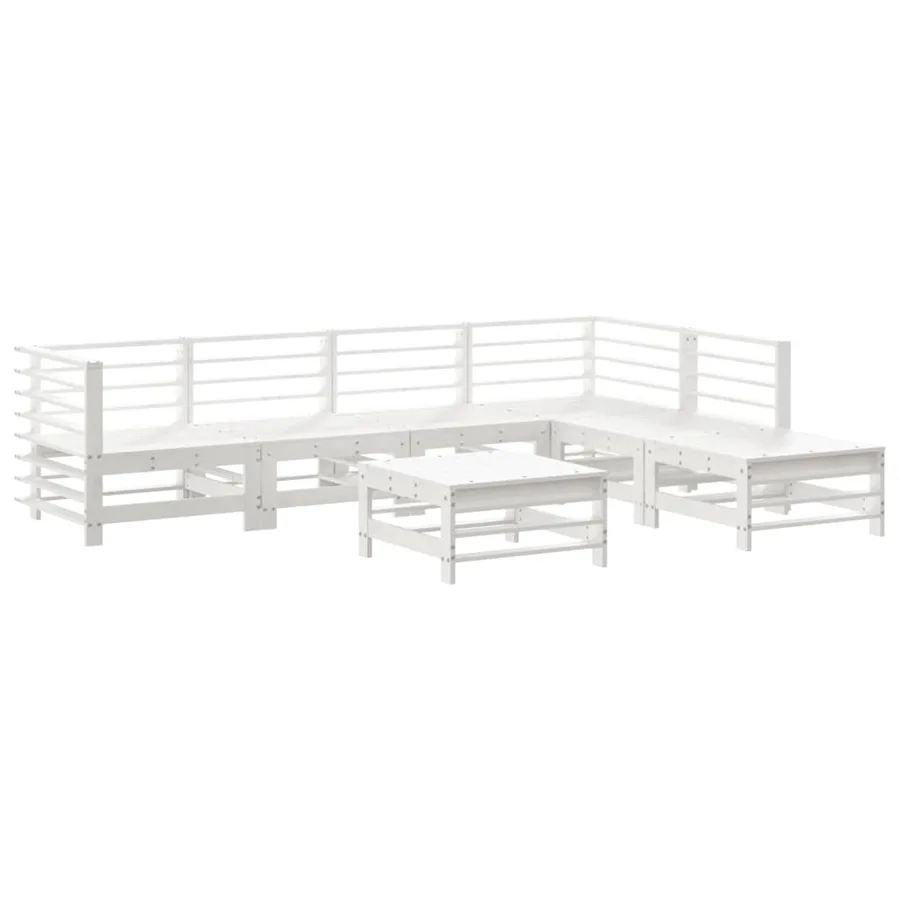 Salon de jardin 7 pcs avec coussins blanc bois massif - 3