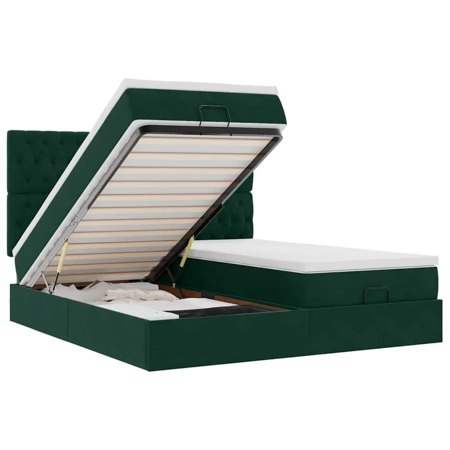Cadre de lit ottoman avec matelas vert foncé 200x200 cm velours - 2