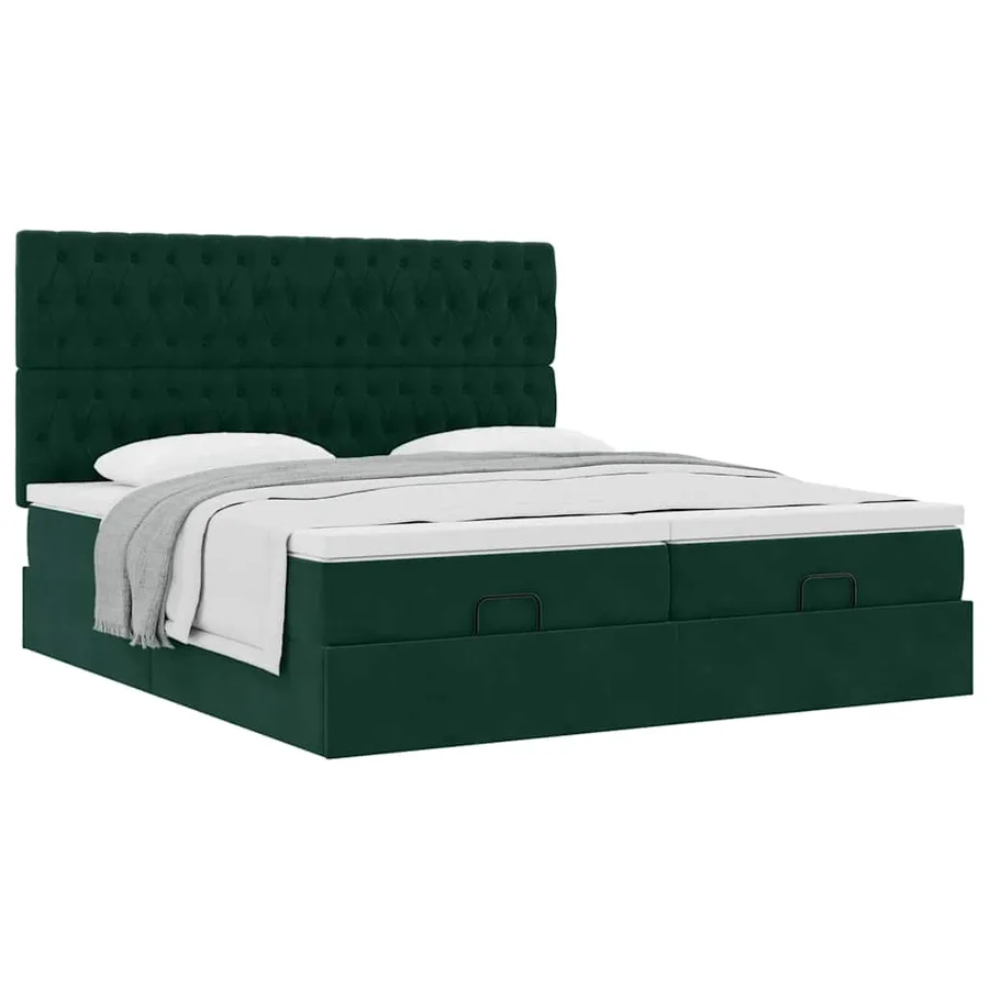 Cadre de lit ottoman avec matelas vert foncé 200x200 cm velours - 5