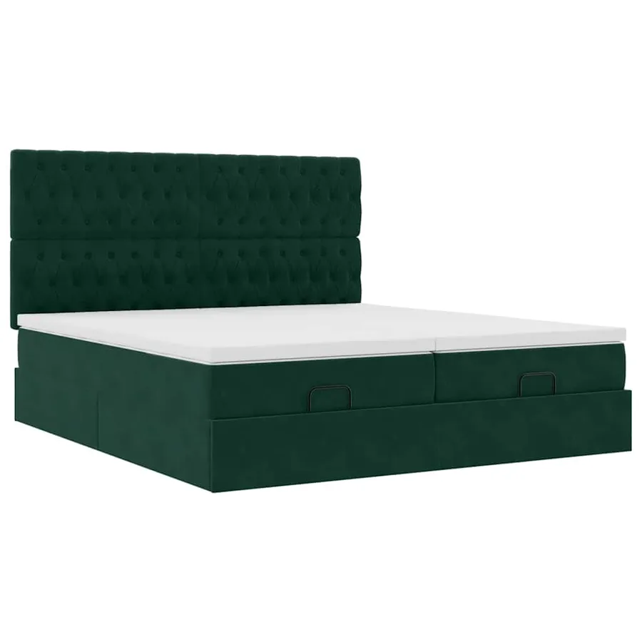 Cadre de lit ottoman avec matelas vert foncé 200x200 cm velours - 6