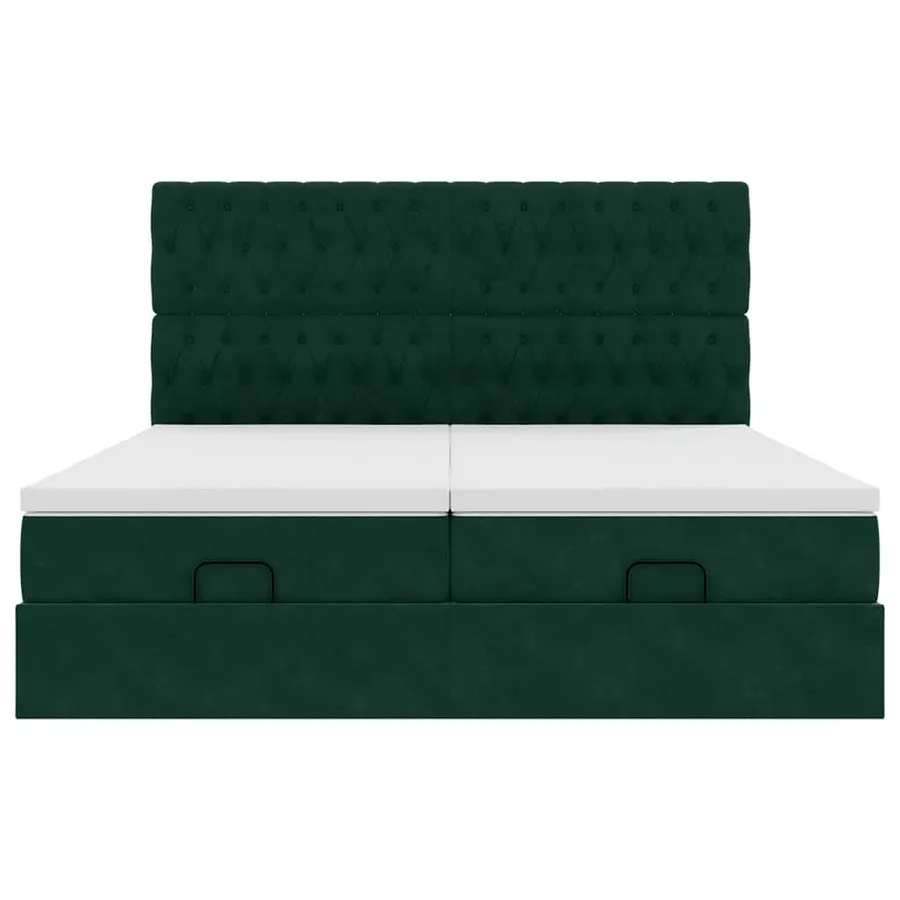 Cadre de lit ottoman avec matelas vert foncé 200x200 cm velours - 7