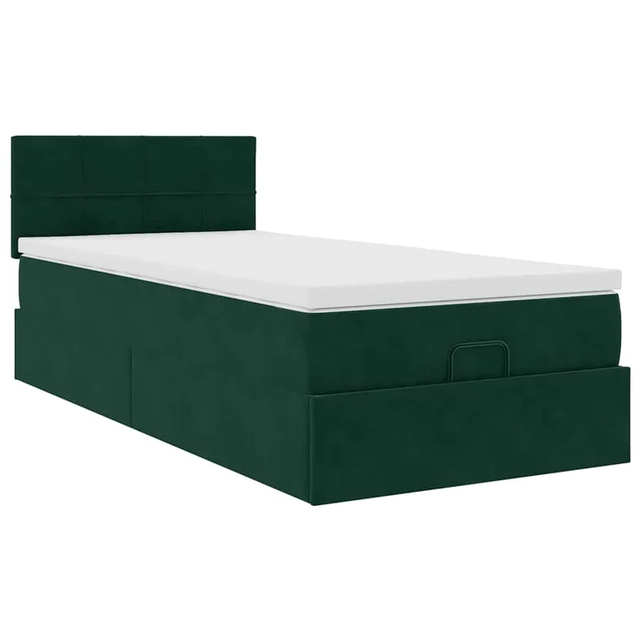 Cadre de lit ottoman avec matelas vert foncé 100x200 cm velours - 5