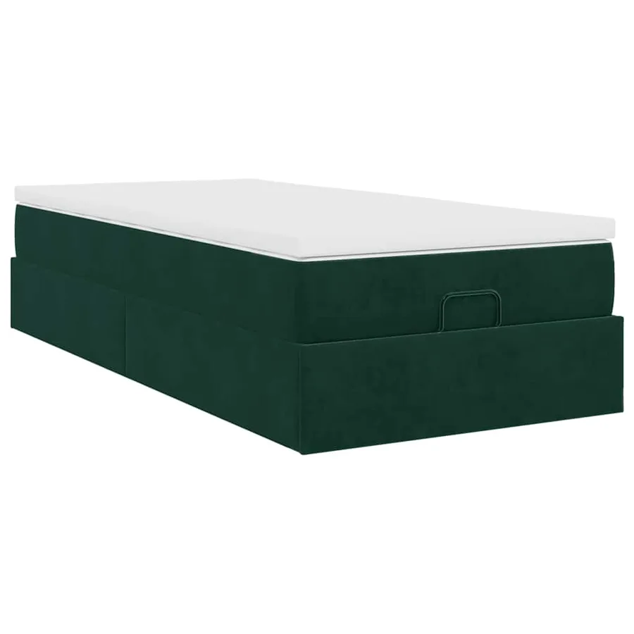 Cadre de lit ottoman avec matelas vert foncé 100x200 cm velours - 10