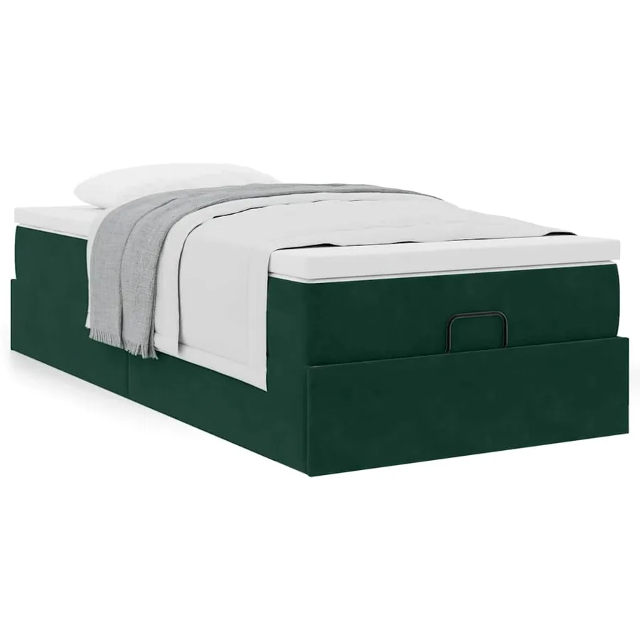 Cadre de lit ottoman avec matelas vert foncé 100x200 cm velours - 4