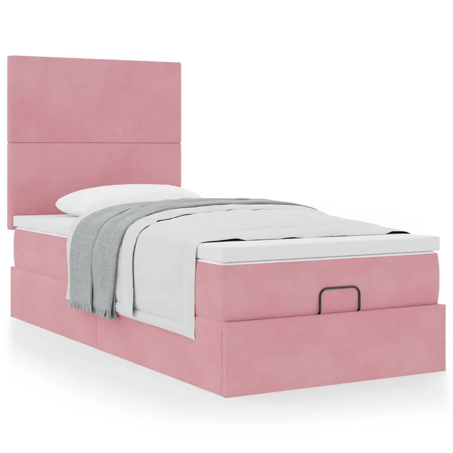 Cadre de lit ottoman avec matelas rose 90x200 cm velours - 4