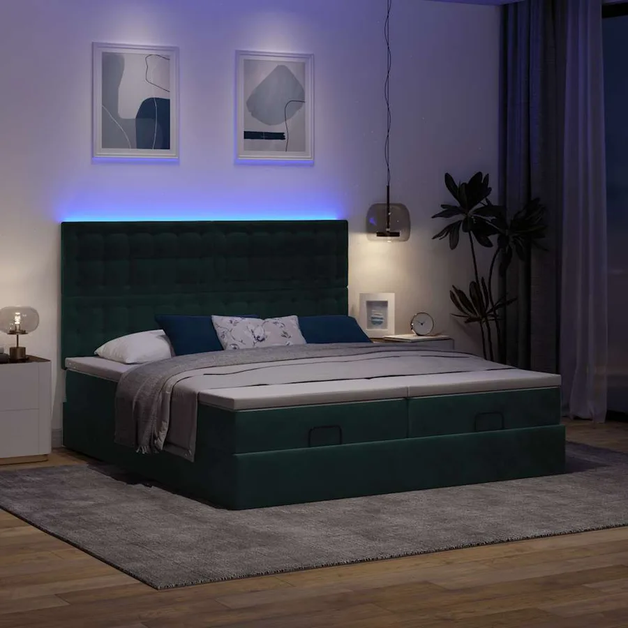 Cadre de lit ottoman avec matelas vert foncé 200x200 cm velours - 3