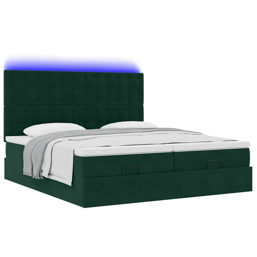 Cadre de lit ottoman avec matelas vert foncé 200x200 cm velours - 6