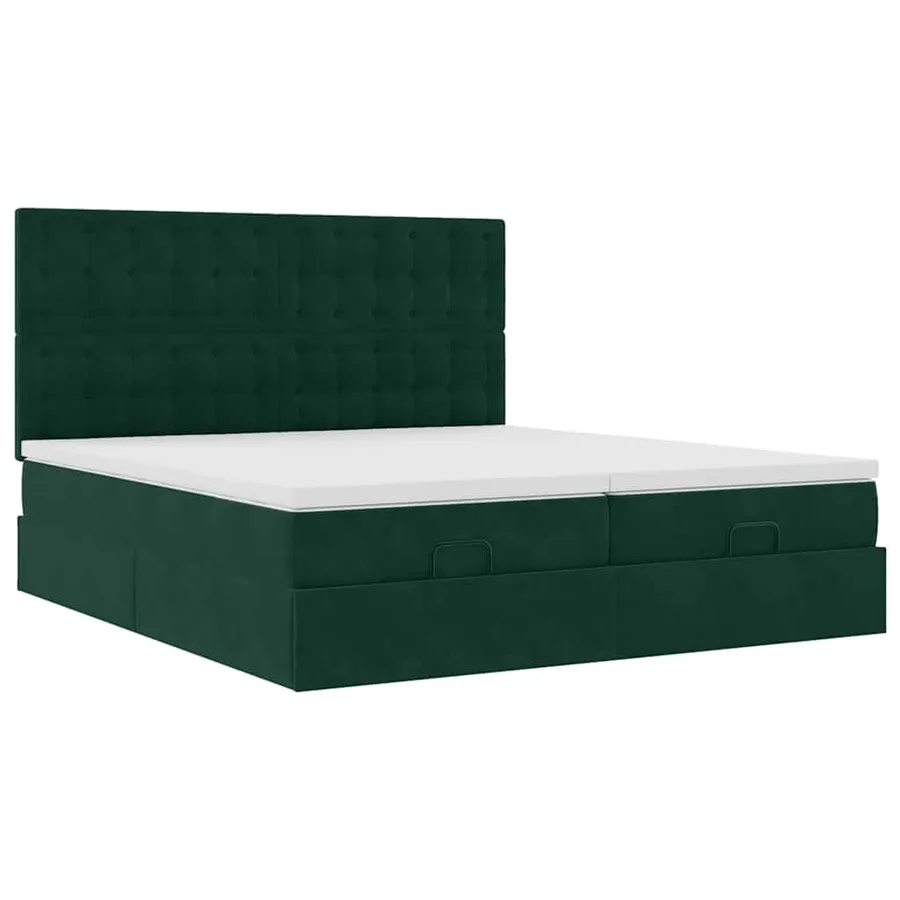Cadre de lit ottoman avec matelas vert foncé 200x200 cm velours - 7