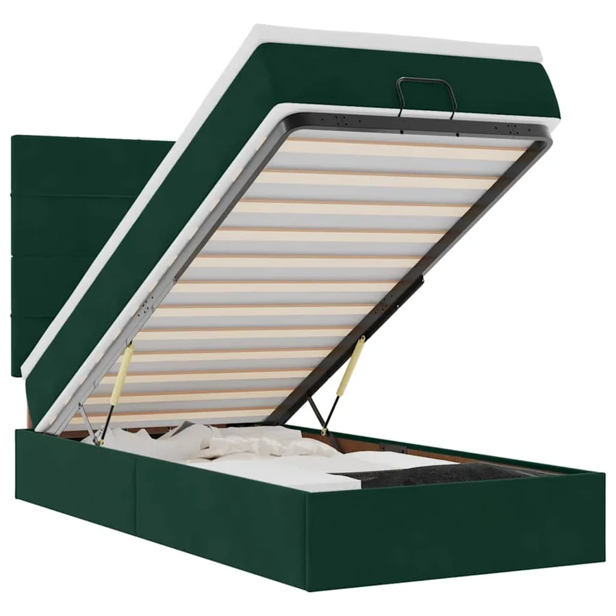 Cadre de lit ottoman avec matelas vert foncé 100x200 cm velours - 2