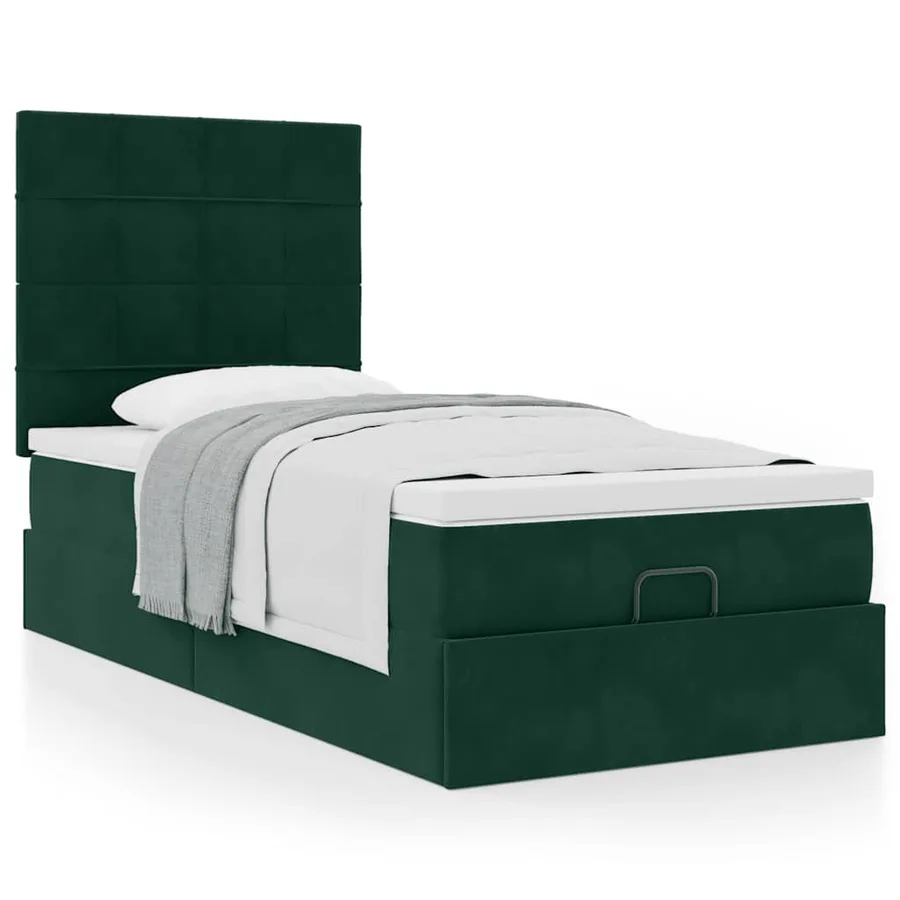 Cadre de lit ottoman avec matelas vert foncé 100x200 cm velours - 4