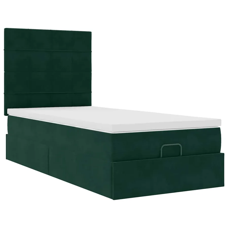 Cadre de lit ottoman avec matelas vert foncé 100x200 cm velours - 6