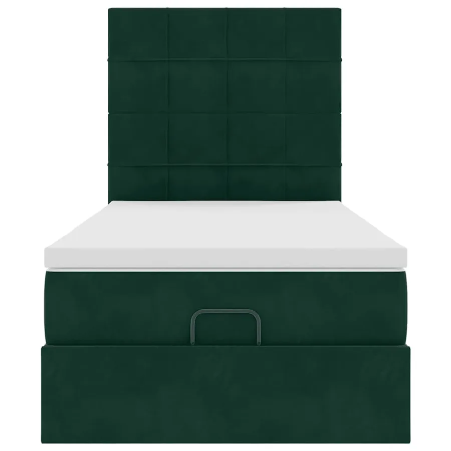 Cadre de lit ottoman avec matelas vert foncé 100x200 cm velours - 7