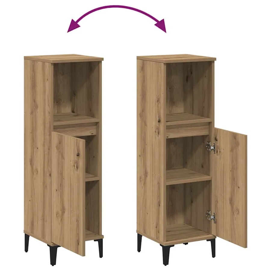 Armoire de salle de bain chêne artisanal 30x30x100 cm - 8