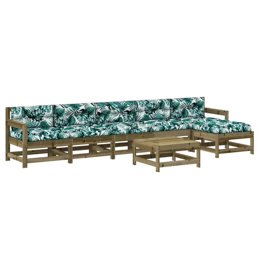 Salon de jardin 7 pcs avec coussins bois de pin imprégné - 2