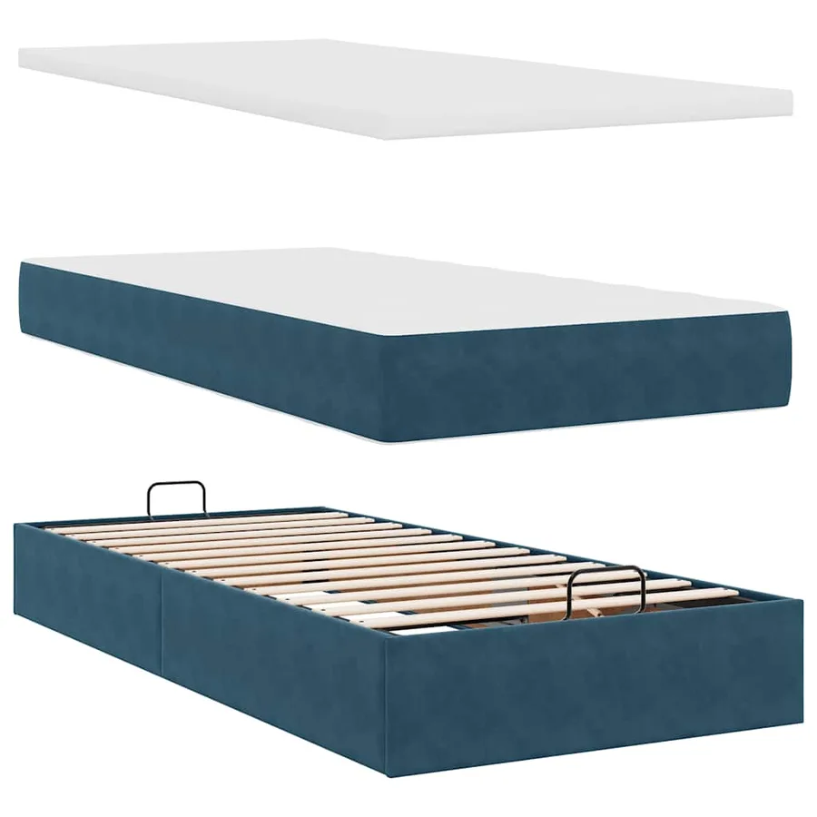 Cadre de lit ottoman avec matelas bleu foncé 200x200 cm velours - 9