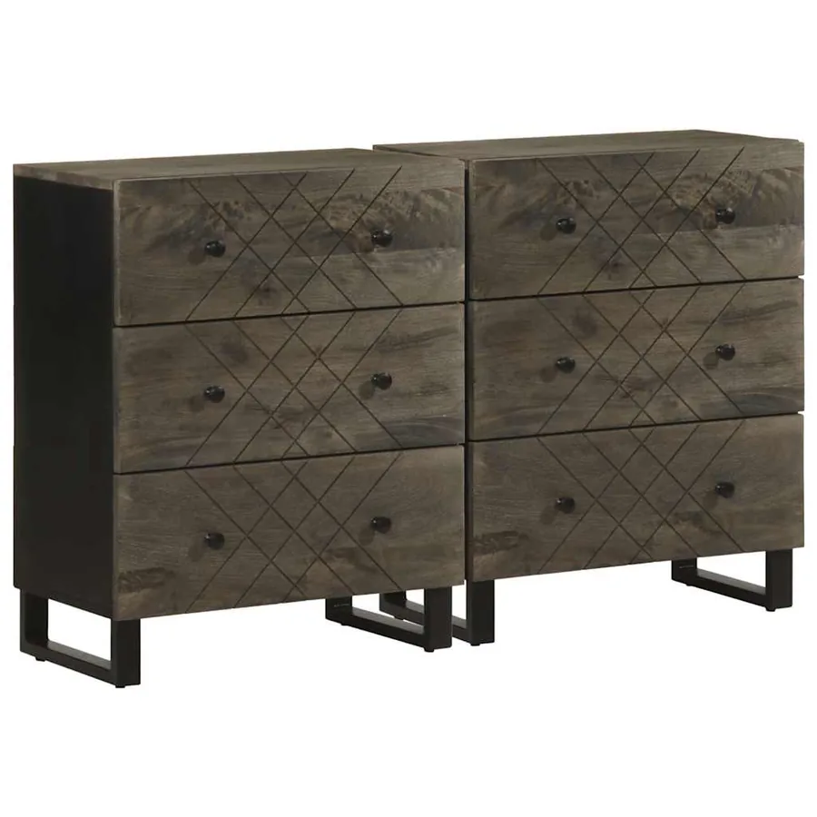 Buffets 2 pcs noir 60x33x75 cm bois massif de manguier