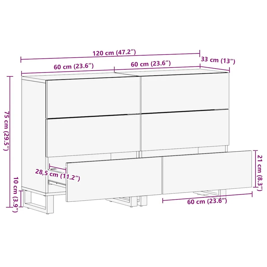 Buffets 2 pcs noir 60x33x75 cm bois massif de manguier - 12