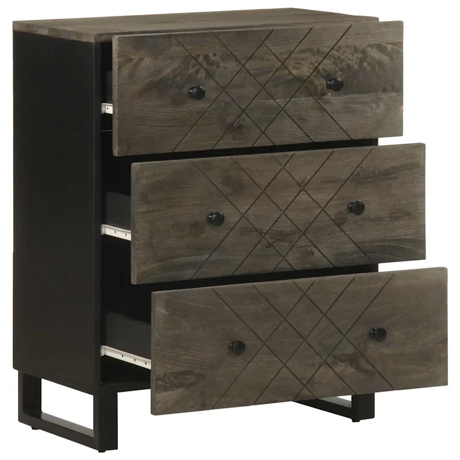 Buffets 2 pcs noir 60x33x75 cm bois massif de manguier - 3
