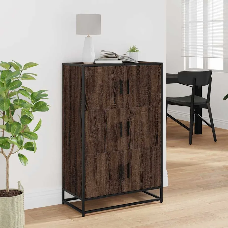Buffet haut chêne marron 68x35x106,5 cm bois ingénierie métal - 3