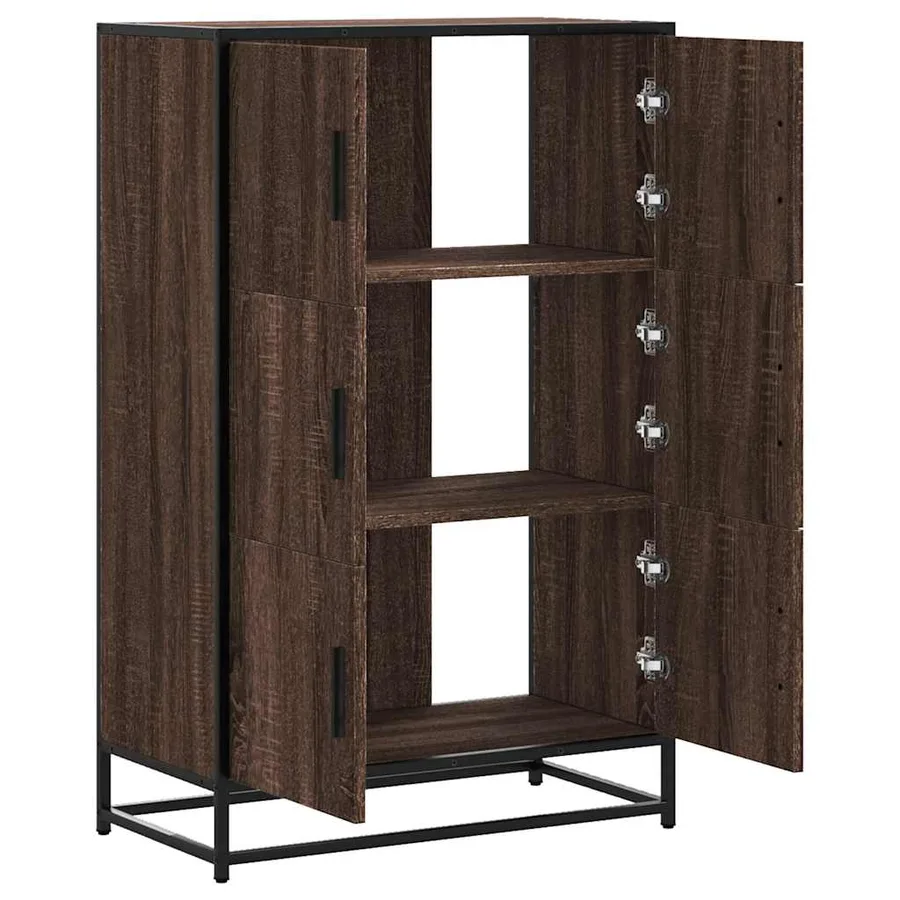 Buffet haut chêne marron 68x35x106,5 cm bois ingénierie métal - 7