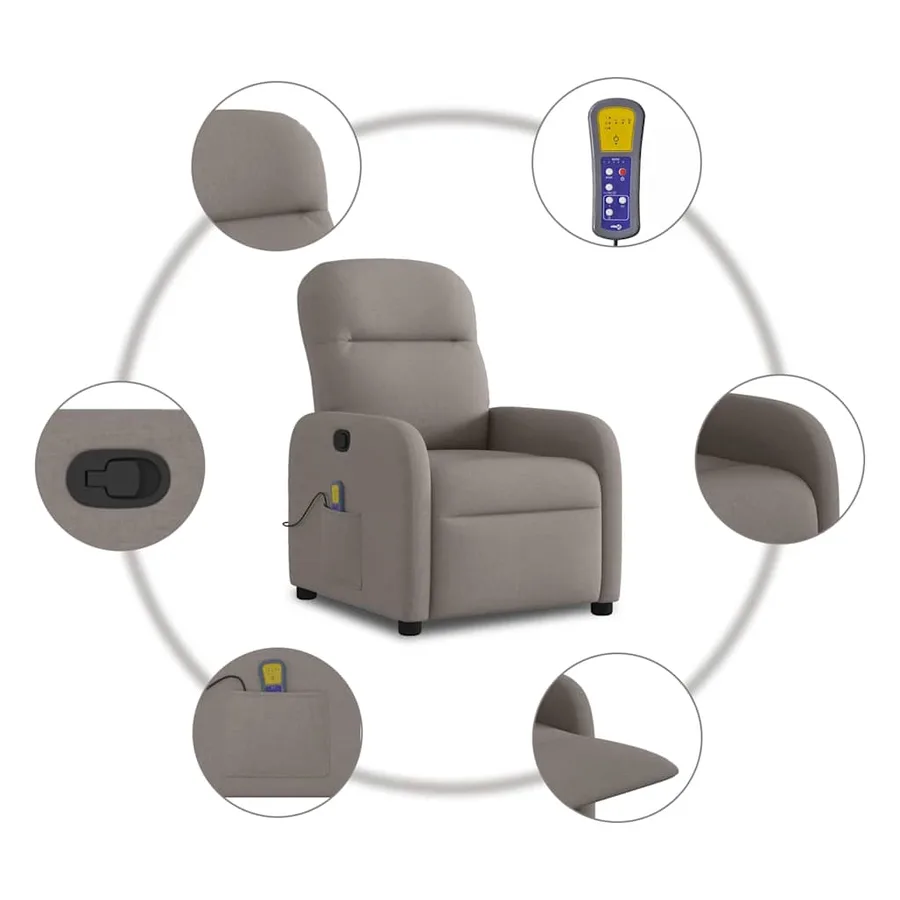 Fauteuil de massage inclinable Taupe Tissu - 8