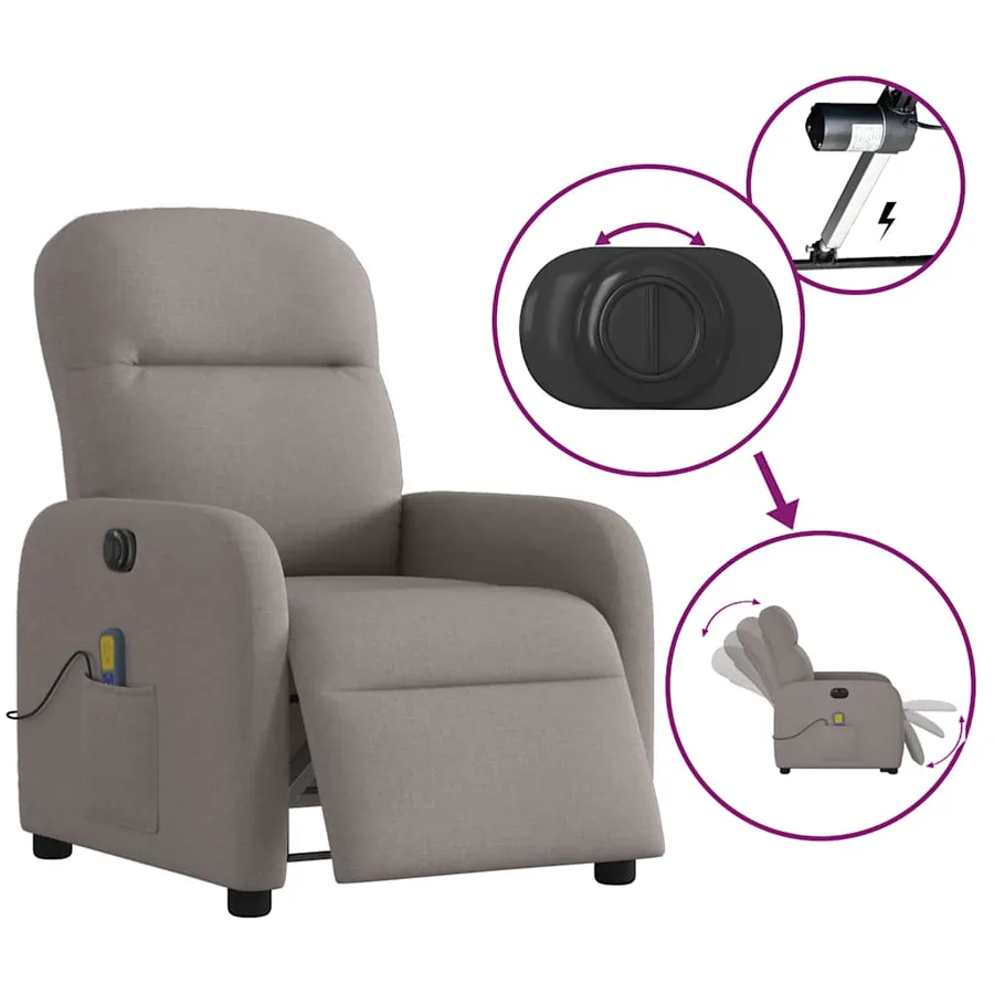 Fauteuil de massage inclinable électrique Taupe Tissu - 10