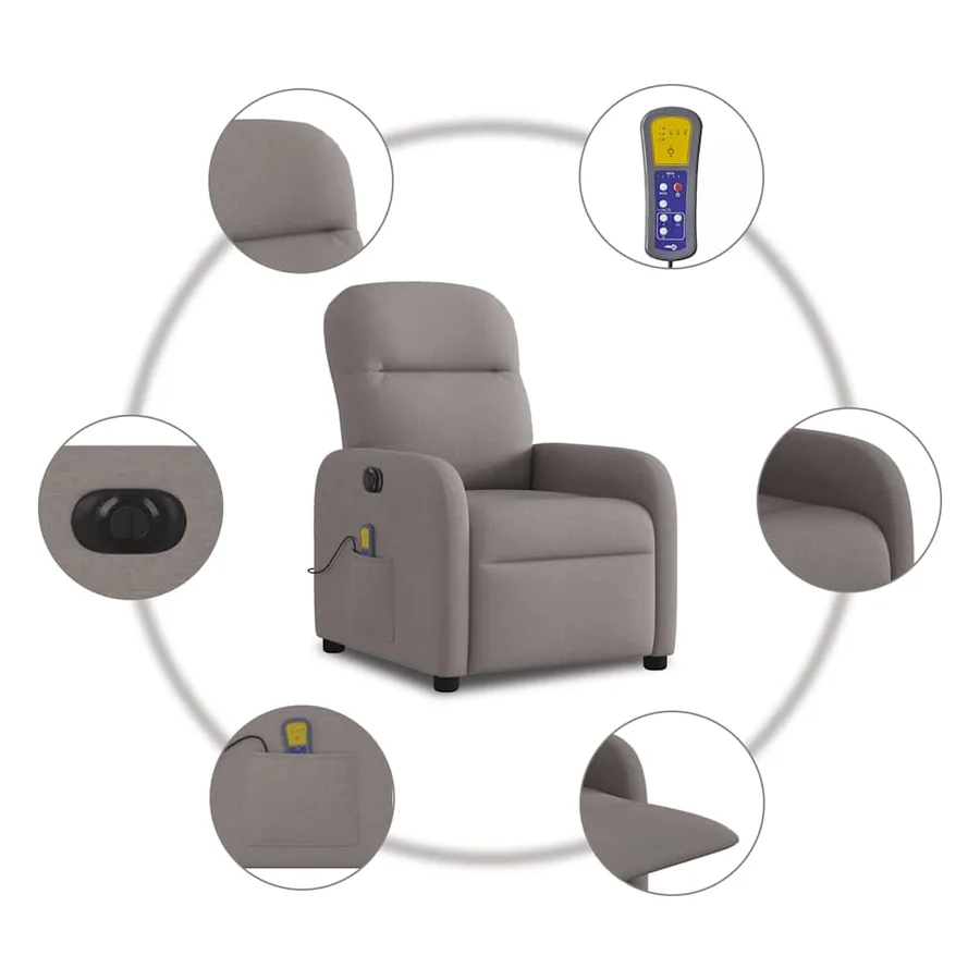 Fauteuil de massage inclinable électrique Taupe Tissu - 11